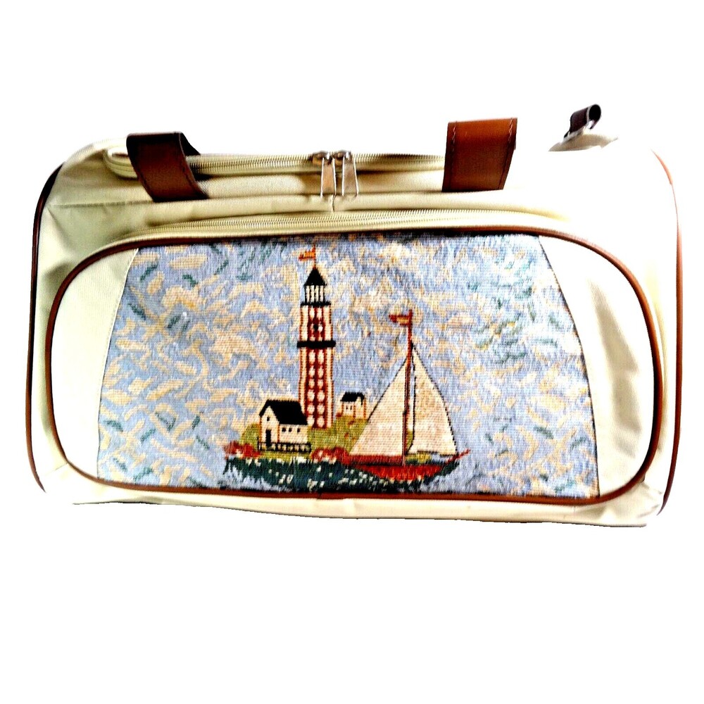 Lighthouse Luggage Tapestry Tote Travel Overnight Canvas Handles Zippered NEW